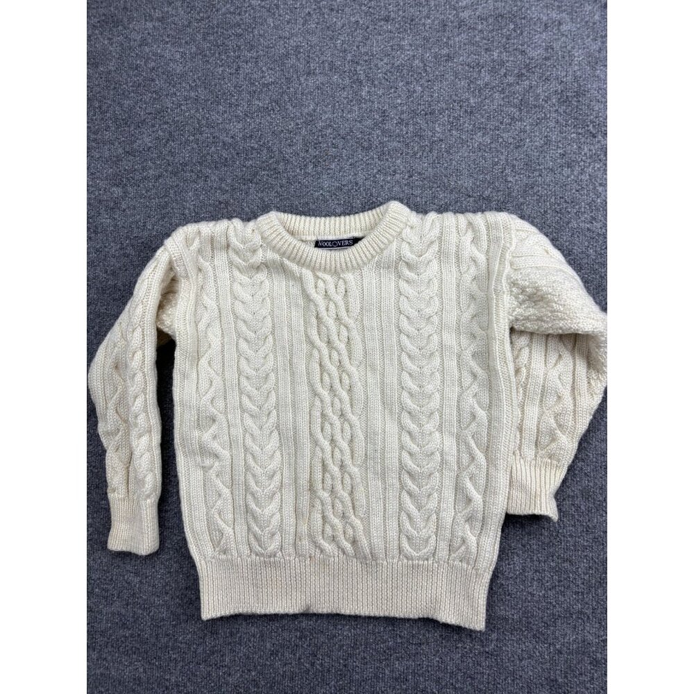 WoolOvers‎ Sweater Womens Small White British Wool Cable Knit Crewneck Pullover